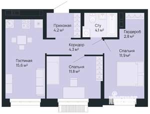 2-к квартира, вторичка, 55м2, 1/9 этаж