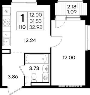 1-к квартира, вторичка, 33м2, 1/9 этаж