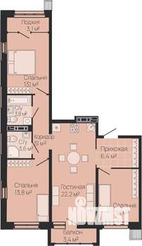 3-к квартира, вторичка, 82м2, 12/13 этаж