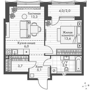 2-к квартира, вторичка, 50м2, 5/16 этаж