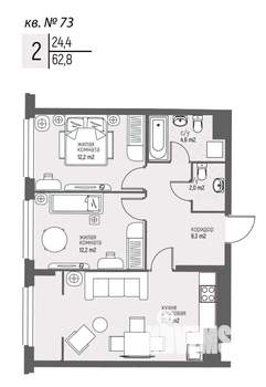 2-к квартира, вторичка, 63м2, 6/25 этаж