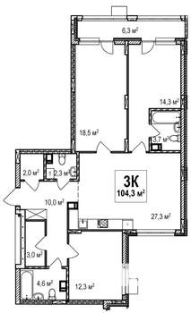 3-к квартира, строящийся дом, 104м2, 17/18 этаж