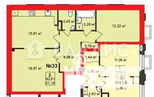 2-к квартира, сданный дом, 64м2, 4/6 этаж