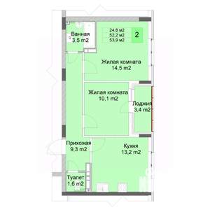 2-к квартира, строящийся дом, 54м2, 8/10 этаж