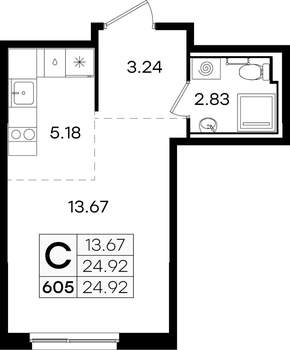 Студия квартира, вторичка, 25м2, 1/9 этаж