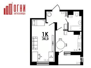 1-к квартира, строящийся дом, 36м2, 6/25 этаж