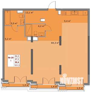 2-к квартира, вторичка, 97м2, 4/6 этаж