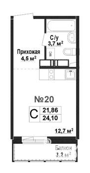 1-к квартира, вторичка, 22м2, 2/17 этаж