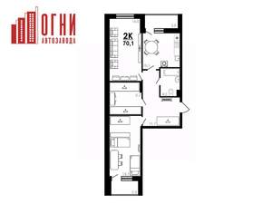 2-к квартира, вторичка, 70м2, 1/25 этаж