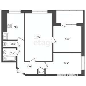 3-к квартира, вторичка, 53м2, 8/9 этаж