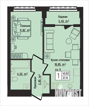 1-к квартира, вторичка, 41м2, 2/15 этаж