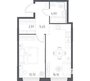 1-к квартира, вторичка, 42м2, 20/21 этаж