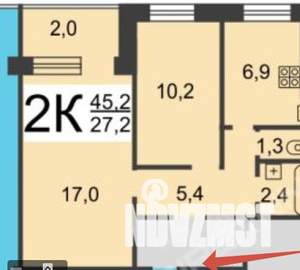 2-к квартира, вторичка, 45м2, 9/9 этаж