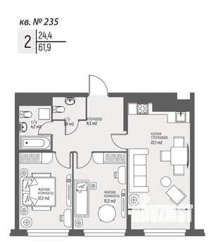 2-к квартира, вторичка, 62м2, 23/25 этаж