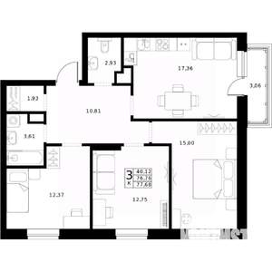 3-к квартира, вторичка, 78м2, 11/24 этаж