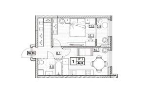 1-к квартира, вторичка, 44м2, 9/24 этаж