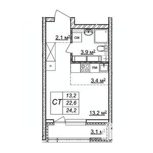 Студия квартира, строящийся дом, 24м2, 24/25 этаж