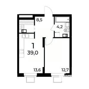 1-к квартира, вторичка, 39м2, 7/15 этаж