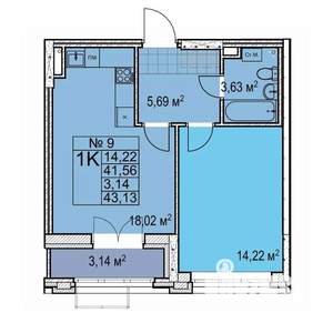 1-к квартира, строящийся дом, 43м2, 3/17 этаж