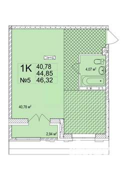 1-к квартира, вторичка, 46м2, 3/7 этаж