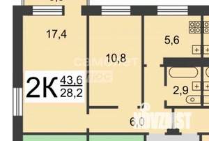 2-к квартира, вторичка, 43м2, 1/5 этаж