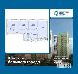 3-к квартира, вторичка, 70м2, 3/25 этаж