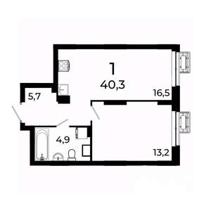1-к квартира, вторичка, 40м2, 6/19 этаж