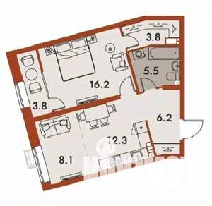 2-к квартира, строящийся дом, 56м2, 6/25 этаж