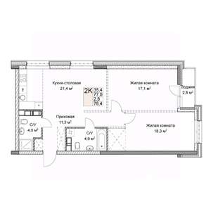 2-к квартира, вторичка, 78м2, 3/9 этаж