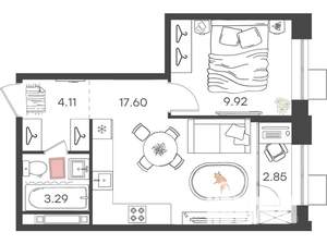 1-к квартира, вторичка, 38м2, 2/17 этаж