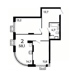 2-к квартира, вторичка, 58м2, 6/19 этаж