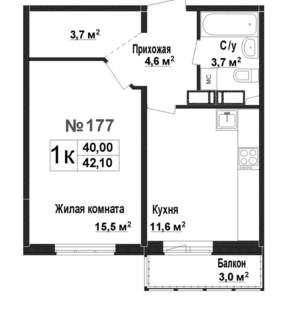 1-к квартира, вторичка, 40м2, 15/17 этаж