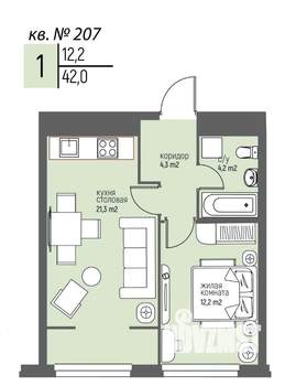 1-к квартира, вторичка, 42м2, 20/25 этаж
