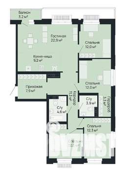 4-к квартира, строящийся дом, 112м2, 2/9 этаж