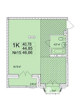 1-к квартира, вторичка, 47м2, 6/7 этаж
