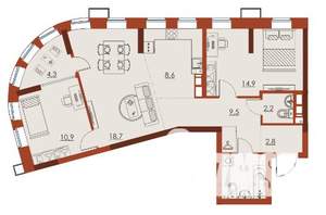 3-к квартира, строящийся дом, 77м2, 17/25 этаж