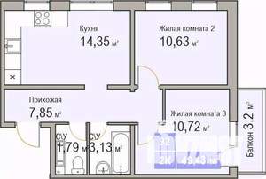 2-к квартира, вторичка, 48м2, 7/10 этаж