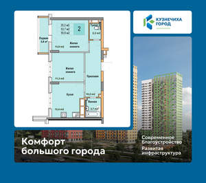 2-к квартира, вторичка, 56м2, 17/25 этаж