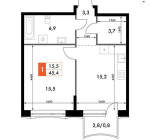 1-к квартира, вторичка, 45м2, 3/20 этаж