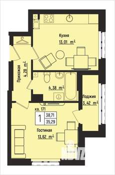 1-к квартира, вторичка, 39м2, 6/15 этаж
