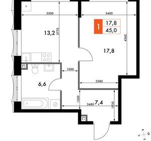 1-к квартира, вторичка, 45м2, 2/20 этаж