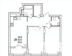 2-к квартира, вторичка, 65м2, 2/19 этаж