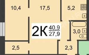 2-к квартира, вторичка, 41м2, 4/5 этаж