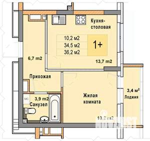1-к квартира, вторичка, 36м2, 7/25 этаж