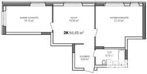 2-к квартира, строящийся дом, 66м2, 2/13 этаж