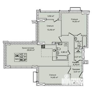 3-к квартира, вторичка, 96м2, 7/16 этаж