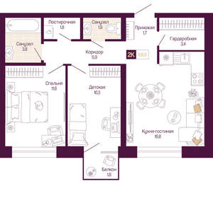 2-к квартира, вторичка, 58м2, 3/25 этаж