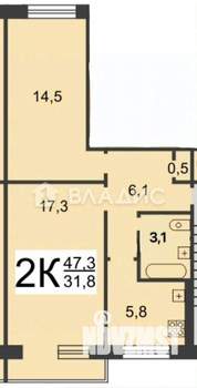 2-к квартира, вторичка, 47м2, 5/5 этаж