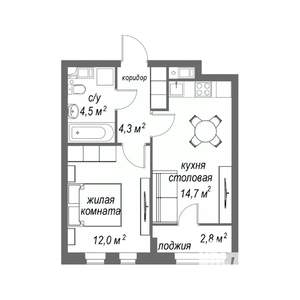 1-к квартира, строящийся дом, 38м2, 8/9 этаж