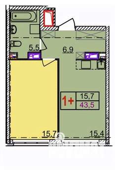 1-к квартира, строящийся дом, 44м2, 4/18 этаж